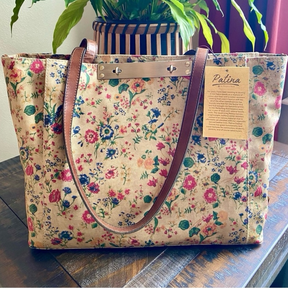 NEW Patricia Nash with tags Patina coated canvas Silvi Tote in Prairie Rose